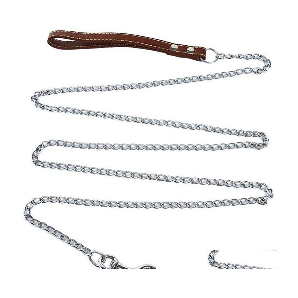 Collares para perros Correas Durable Antibite Cadena de metal Plomo para correa pequeña Mediana grande Correas Manija Pu Cuero Hierro Accesorios para mascotas Dr Dhgwm