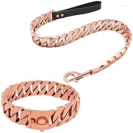 Colliers de chien Laisses Collier solide durable avec laisse de chien en métal Ensemble chaîne à maillons cubains en acier inoxydable pour la formation de marche de taille moyenne Dhxzr