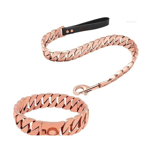 Colliers De Chien Laisses Collier Fort Durable Avec Laisse De Chiens En Métal Ensemble Chaîne À Maillons Cubains En Acier Inoxydable Pour Moyenne Grande Marche Tran