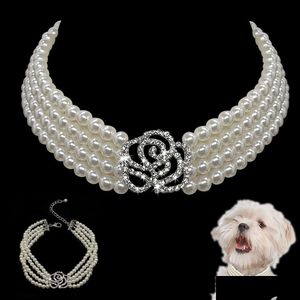 Colliers de chien Laisses Collier de cristal élégant Collier de style ras du cou Strass Perle Accessoires pour animaux de compagnie Colliers pour chien Chihuahua Ccj303 Dhcck