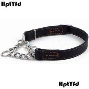 Halsbanden Riemen Elegante lederen trainingshalsband Roestvrij stalen ketting Choke voor grote grote honden Dierbenodigdheden Accessoire Dhnwk