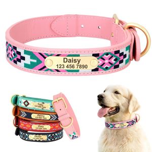 Collares para perros, correas exóticas personalizadas de cuero PU, nombre de mascota personalizado, Collar de identificación acolchado étnico ajustable para perros pequeños, medianos y grandes