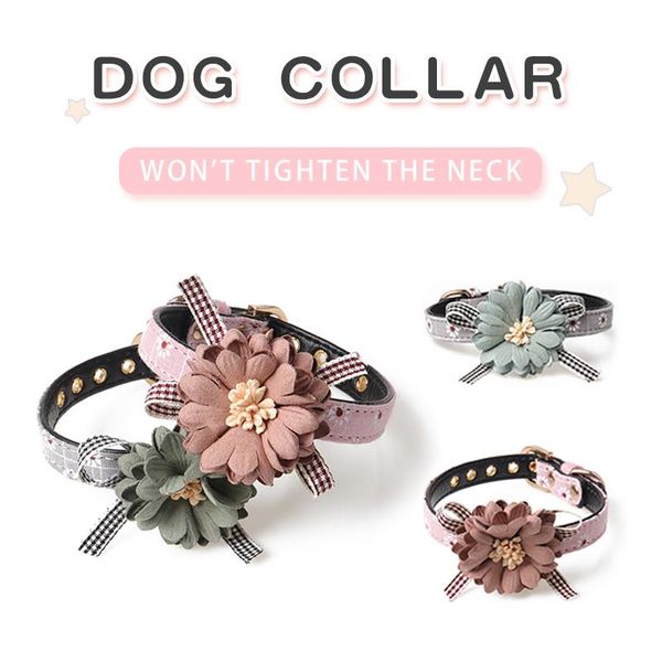 Collares para perros Correas Collar para mascotas de moda Collar de corbata de gato con flores lindas ajustables con hebilla de metal de oro rosa para perros pequeños y medianos