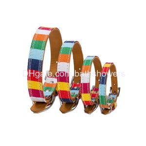 Colliers de chien Laisses Fashion Rainbow Stripes Réglable Durable Colorfast Convient aux petits chiens Taille Extra S 8 à 12 Long Drop de Dhsfa