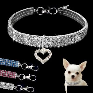 Collares de perro Correas Moda Rhinestone Pet Cat Collar Crystal Puppy Chihuahua Correa Collar Para Perros Pequeños Medianos Joyas de Diamantes A Dh8Lo