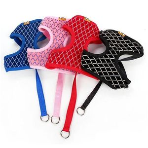 Collares para perros Correas Moda Arnés para cachorros resistente con malla de diamantes de imitación Chaleco de celosía Correas para perros Cadena de cuerda para mascotas para caminar al aire libre 7 8 Dhfrn