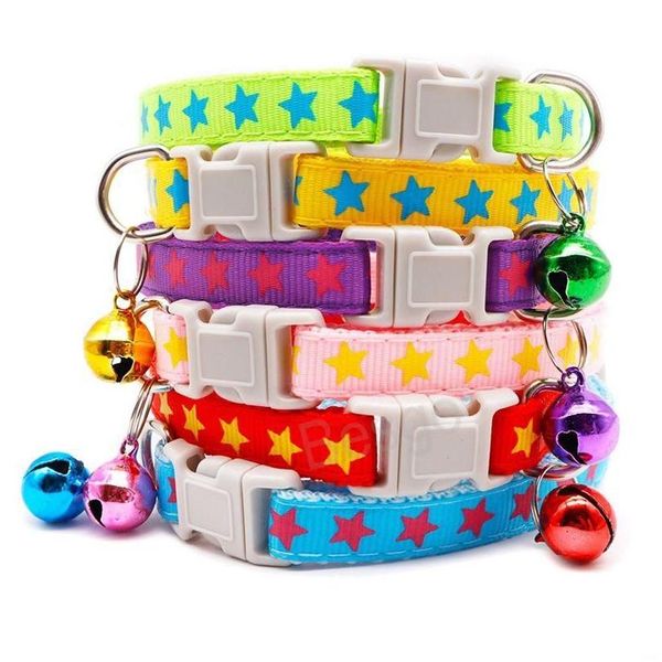 Colliers de chien Laux Impression d'étoiles à cinq points réglables Cat avec Bell Puppy Cats Collier confortable ACCESSOIRES DE NOUCHE PET