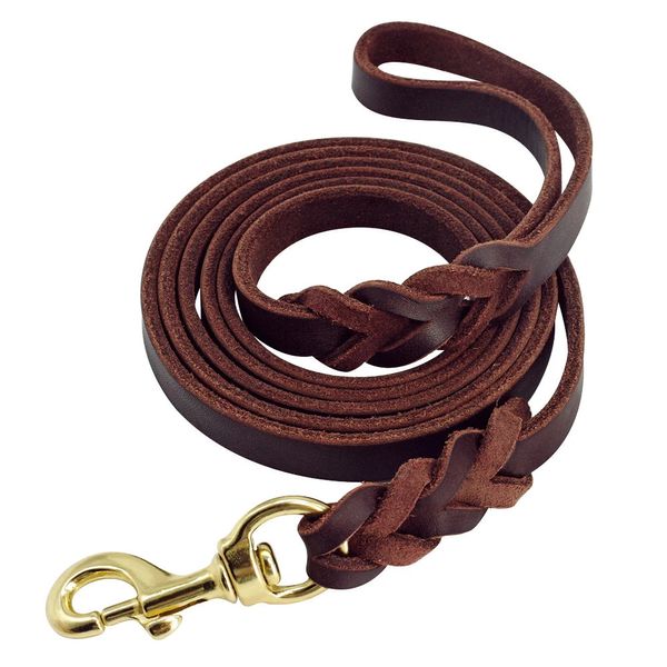 Colliers de chien Laisses Laisse de chien en cuir véritable chiens longues laisses tressées laisses d'entraînement à la marche pour animaux de compagnie couleurs marron noir pour animal de compagnie de taille moyenne 231216