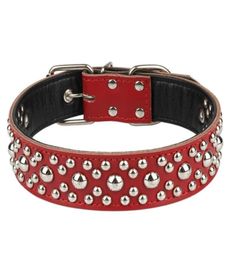 Collares para perros correas de cuero genuino tachonado cuello grande con remaches redondos ajustables para perros de raza grande suministros para mascotas 6130073