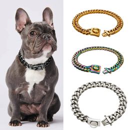 Halsbanden Riemen Gouden Ketting Halsband Luxe Design Roestvrij Staal 18K 16MM Sieraden Accessoires Heavy Duty Cubaans Voor Middelgrote HondenHond