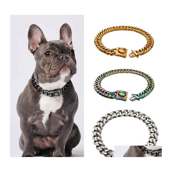 Colliers de chien laisse les laisses de chaîne en or conception de luxe en acier inoxydable 18k 16 mm accessoires de bijoux robus