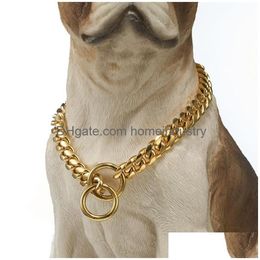 Halsbanden Gouden halsband 10 mm brede Cubaanse link Choker roestvrijstalen ketting met O-ringen Puppykostuum 6249 Q2 Drop Delivery H Dhjug