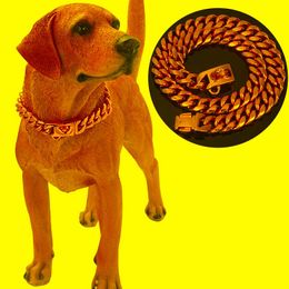 Colliers de chien laisses collier en or 304 en acier inoxydable 14mm de large tour de cou pour animaux de compagnie collier en métal fournitures accessoires pour chiens ChainDog
