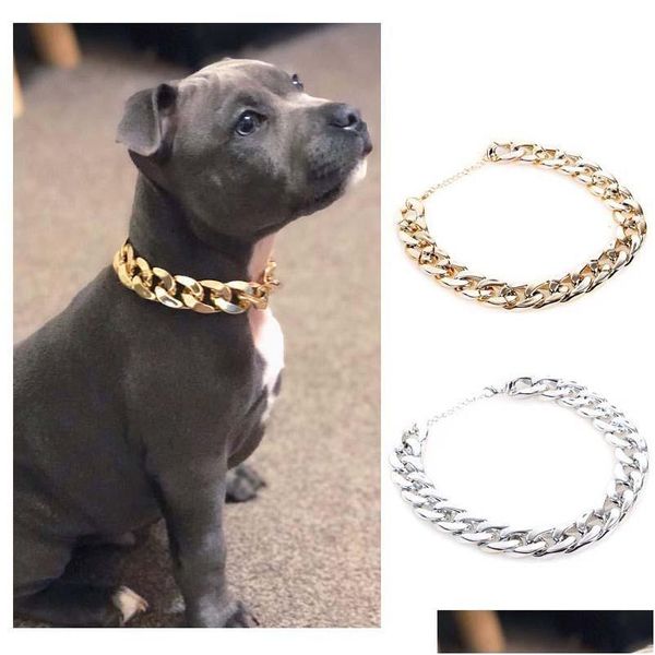 Collares de perros correas chapado en oro para perros cadena de serpientes grandes accesorios de joyería de moda pitbl pugs pinch collar plástico 10edog dhdms