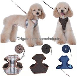 Halsbanden Riemen Harnasset Designer Huisdiervest Klassiek Jacquard Belettering Zachte Air Mesh Harnassen Voor Kleine Honden Kat Theekopje Puppi Dh7Ss