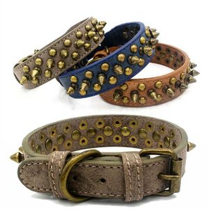 Hondenboorden riemen zwaar en plicht PU lederen spiked bezaaid kraag 2.5 / 3.5 / 4.0 cm breed fit kleine medium grote huisdieren honden bruin grijs blauw