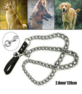 Hondenkragen ontleent zware metalen ketting lood met lederen handvat lange sterke controle riem buitenpet bij pet tractie touw anti bit7565381