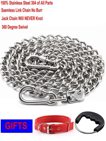 Colliers pour chiens Laisses HQ LC02 100% acier inoxydable 304 sans couture sans nœud Jack Link chaîne laisse pour chien de compagnie petits grands chiens laisse de plomb avec poignée de collier 231110