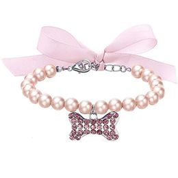 Colliers de chien Laisses Perle d'imitation Collier de chien mignon Accessoires de collier pour animaux de compagnie Bijoux Chaîne de cou pour petits chiens Grand chien chats 5 couleurs 230422