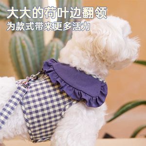 Colliers de chien Laisses Ins Nouveau Plaid Revers Dentelle Poitrine Gilet Type Traction Réglable Corde De Chien Rétro Style Princesse Créateur De Mode Personnalité De Chien T221212