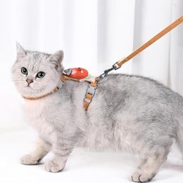 Collares para perros Correas Gatito Gato Zanahoria Arnés Correa Conjunto Dibujos animados Lindo Ajustable Pom Ingeniería Hebilla Cuerda de tracción Correa de pecho para Outdo