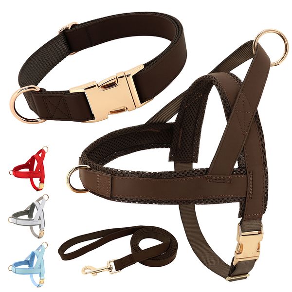 Collares para perros Correas Collar de perro de cuero Arnés Correa Conjunto Nylon Chaleco de malla para mascotas Arnés Correas para mascotas para perros pequeños, medianos y grandes 230717