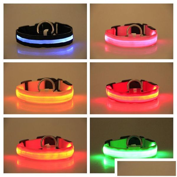 Collares para perros Correas Led Nylon Collar para mascotas Luz de seguridad nocturna Resplandor intermitente en la oscuridad Pequeño S-Xl Dbc Drop Delivery Home Garden Supp Dhyge