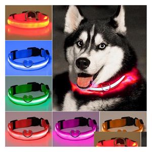 Halsbanden Leibanden Led Nylon Huisdier Nachtveiligheidslicht Knipperend Glow In The Dark Kleine riem USB Lichtgevend Preventie van ladingsverlies Acc Dhi6P