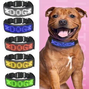 Colliers pour chiens Laisses Collier anti-perte pour animaux de compagnie LED Connexion Bluetooth Panneau de nom de chien LED réglable Collier lumineux rechargeable USB pour la plupart des animaux de compagnie 231110