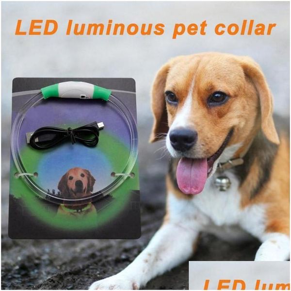 Colliers pour chiens Laisses Led Colliers pour animaux de compagnie Collier Nuit Sécurité Clignotant Glow In The Dark Chiens Laisse Cou Bande Lumineux Fluorescent Supp Dh5H8