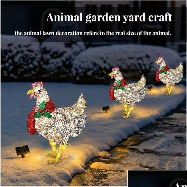 Colliers de chien Laisses Poulet lumineux avec écharpe Décoration de vacances LED Décorations extérieures de Noël Ornements en métal Lumière de Noël Cour F Ot4Fg