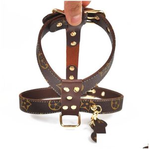 Dog Collars Leashes Luxury Baroque Harnesses Ins Fashion Durable Leather Pets Harness 6 Patterns Personality Dhq7L