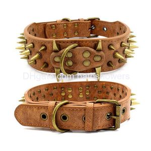 Hondenkragen ontleende luxe ontwerper retro antibiet brons spiked klinknagel verstelbare pu lederen 3 kleuren 2 maten voor grote honden l scherpe dh5py