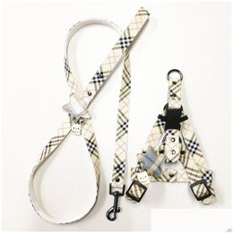 Halsbanden Luxe set Designer tuigjes Geruit patroon Halsband voor huisdieren en huisdierenketting voor kleine grote honden Chihuahua Poedel 59 Dhs8W
