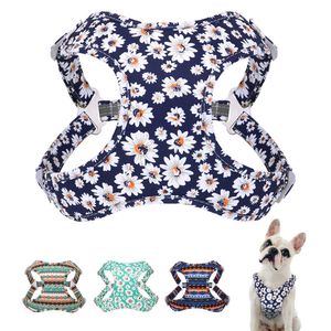 Colliers pour chiens Laisses Mesh Harnais pour chien en nylon Gilet réfléchissant pour chiens Gilets respirants pour animaux de compagnie Gilets pour petits chiens de taille moyenne Chihuahua Flower Print