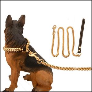 Collares de perro Correas Metal Acero inoxidable Mascota Perro Collar de oro Plomo Super al aire libre Gran cadena de entrenamiento Collar de decoración para todos S 10E Y20 Dh0X7