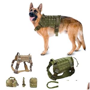 Collares para perros Correas Arnés táctico militar Pastor alemán Chaleco para mascotas con asa Correa elástica de nylon para perros pequeños y grandes Cachorro D Dhqna