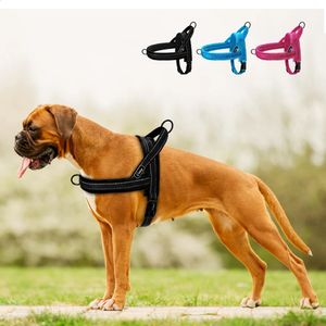 Colliers pour chiens Laisses Harnais pour chien sans traction Harnais en nylon pour grand chien Gilet réfléchissant pour animaux de compagnie Harnais à sangle rembourrée pour petits chiens moyens Pitbull Buldog 231214