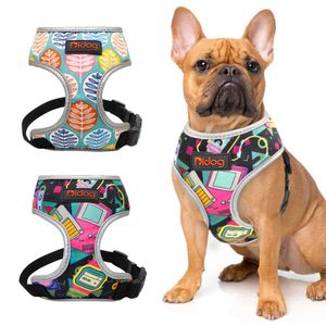 Hondenkragen ontleende nylon honden kattenharnas geprinte Franse bulldog harnas puppy kleine honden harnassen vest voor chihuahua Yorkshire wandelen training t221212