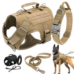 Collares para perros Correas Nylon Tactical Dog Harness Collar Leash No Pull Military Pet Arnés Chaleco para perros medianos grandes Entrenamiento Molle Arnés Bolsas 230612