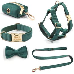 Colliers pour chiens Laisses Harnais de collier personnalisé Nom personnalisé Laisse en velours doux Petit Moyen Grand Sac de merde Distributeur Pochette BowDog