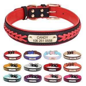 Halsbanden Riemen Gepersonaliseerde Halsband Leer Gevoerde Honden Gevlochten Gratis Graveren Pet ID Tag Naamplaatje voor Small Medium Large 230619