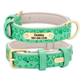 Collares para perros Correas Collar personalizado Cuero suave Cachorro personalizado Impreso Pitbull Mascotas Productos para perros pequeños, medianos y grandes