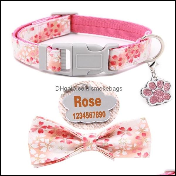 Colliers de chien Laisses Collier de chien personnalisé personnalisé Nom Les étiquettes d'identification sont facultatives Sangle de cou réglable pour les petits et moyens Bldog Pugs B Otnzb