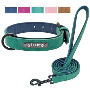 Halsbanden Riemen Gepersonaliseerde Halsband en Riem Leer Gevoerd Aangepaste Gegraveerde Halsbanden Halsband Set Bulldog 230612