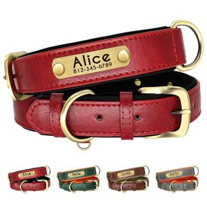 Dog Collars Leashes Personalized Leather Padded Collar Customized ID Nameplate Pet For Small Medium Dogs Durable Necklaces Accessories 230619