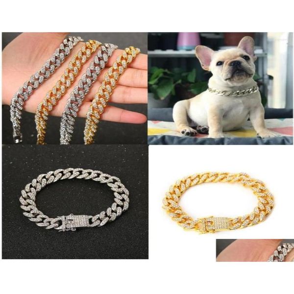 Collares para perros Correas Pet Cat Chain Collar Joyería Material de metal con diamante 125 mm Ancho Pitbl Accesorios para perros personalizados 521913 Dhvh9