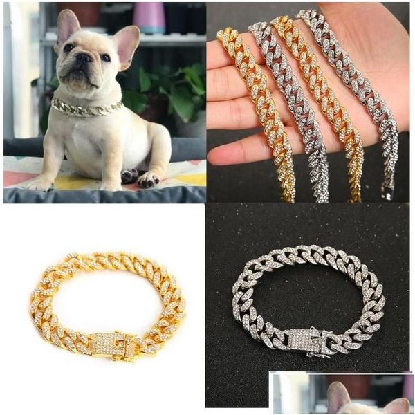 Colliers de chien Laisses Collier de chat pour animaux de compagnie Bijoux en acier inoxydable avec diamant Pitbl Accessoires de chiens personnalisés Drop Delivery Home Gar Dhamk