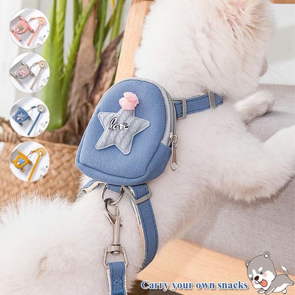 Colliers pour chiens Laisses Pet Harnais pour chat mignon avec sac à dos Moyen Petit Laisse Marche Courir Formation Chiens Sangle de poitrine Motif étoile VestDog