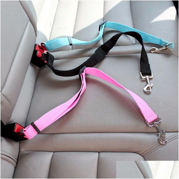 Colliers de chien Laisses Ceinture de sécurité de voiture pour chien de compagnie Laisse de chat Harnais de véhicule réglable Clip de plomb Levier de sécurité Accessoires de traction Drop Deli Otwj9